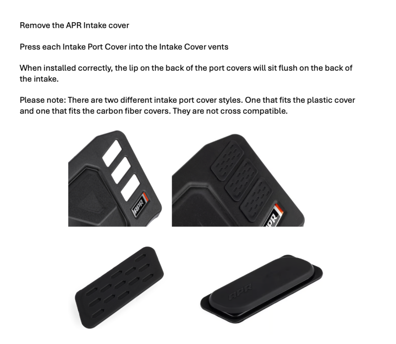 APR 22-24 Audi A3/A3 Quattro/S3/22-26 Volkswagen Golf R/GTI 2.0T Intake Port Covers - PEX