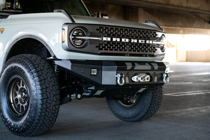 DV8 Offroad 2021+ Ford Bronco Front Bumper Winch Capable w/ Optional Bull Bar/Aux Light Opening - #FBBR-01