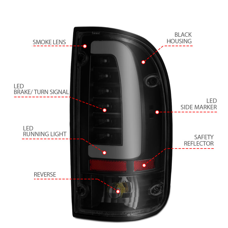 ANZO 1995-2004 Toyota Tacoma LED Taillights Black Housing Smoke Lens (Pair)