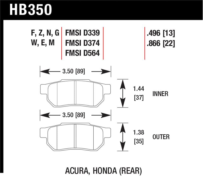 Hawk Performance HB350W.496 DTC-30 Motorsport Brake Pads