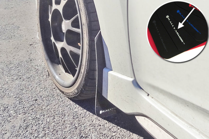 Rally Armor UR Mud Flaps - 2012-2017 Hyundai Veloster - Black/White Logo - #MF24-UR-BLK/WH