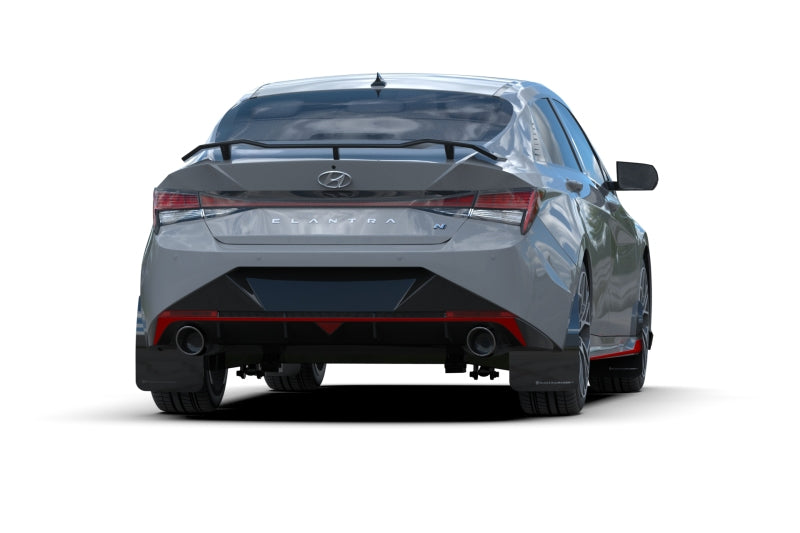 Rally Armor UR Mud Flaps - 2021-2023 Hyundai Elantra, 2022-2023 Hyundai Elantra N - Black/Blue Logo - #MF79-UR-BLK-PBL