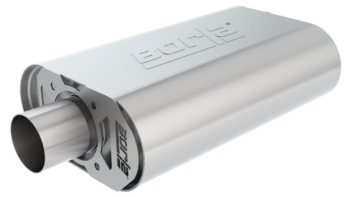 Borla 400825 CrateMuffler S-Type Oval Muffler 2.5 in Offset / Center (14 x 4.35 x 9 in) for Small Block Chevrolet 283/327/350