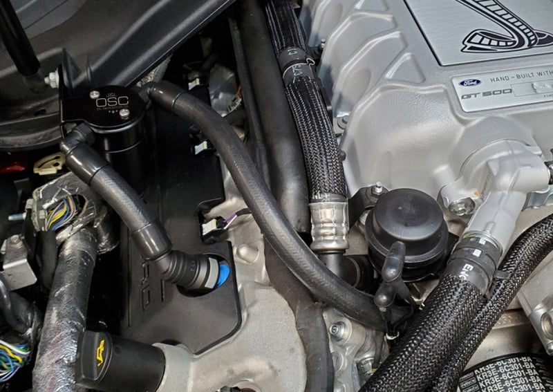 J&L 2020-2022 Ford Mustang GT500 Passenger Side Oil Separator 3.0 - Black Anodized - #3054P-B