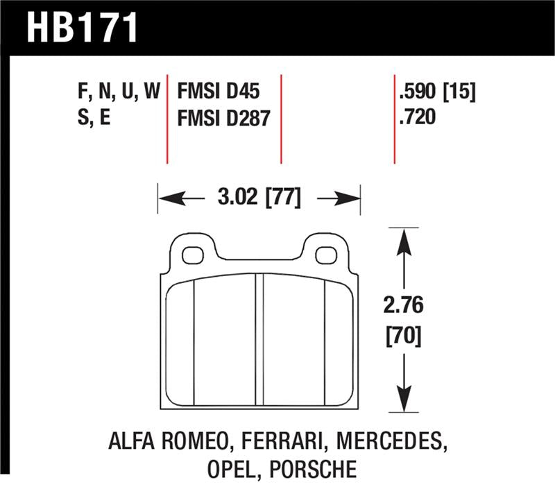 Hawk Performance HB171U.590 DTC-70 Motorsport Brake Pads