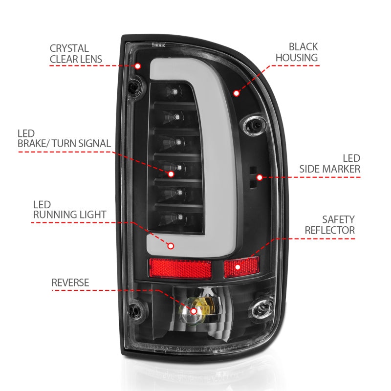 ANZO 95-04 Toyota Tacoma LED Taillights Black Housing Clear Lens (Pair)
