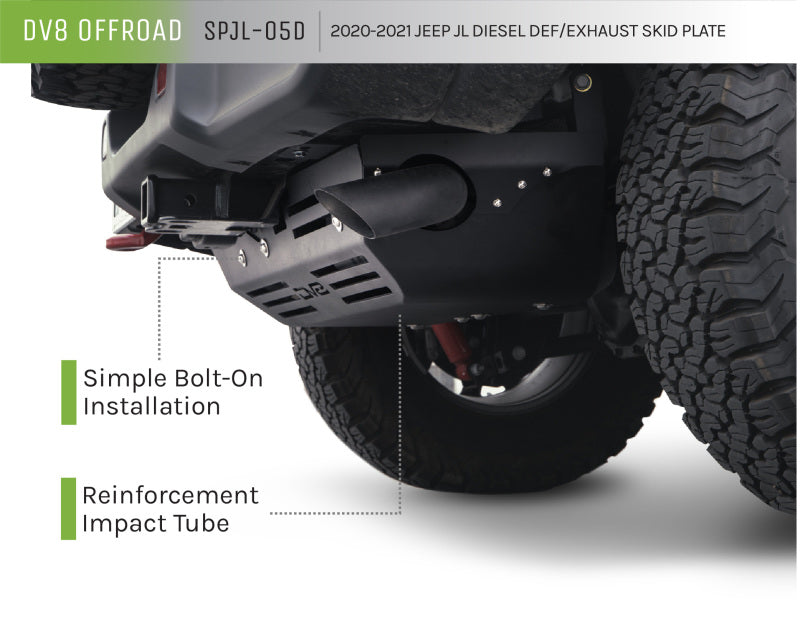 DV8 Offroad 20-22 Jeep Wrangler JL (3.0L Diesel) Rear Diff Skid Plate for Dana 44 - #SPJL-05D