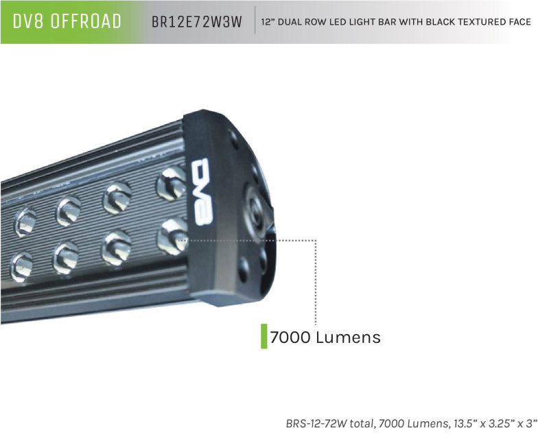 DV8 Offroad BRS Pro Series 12in Light Bar 72W Flood/Spot 3W LED - Black - #BR12E72W3W