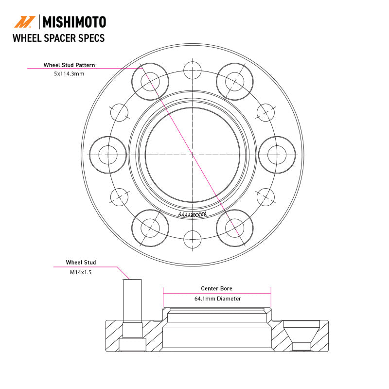 Mishimoto Wheel Spacers - 5x120 - 64.1 CB - M14 x1.5 - 25mm - BK - #MMWS-013-250BK