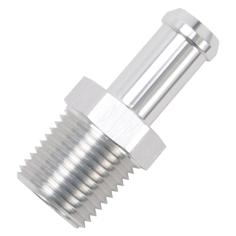 Edelbrock 8121 Hose End Straight 1/2 in NPT to 1/2 in Barb Clear Anodized