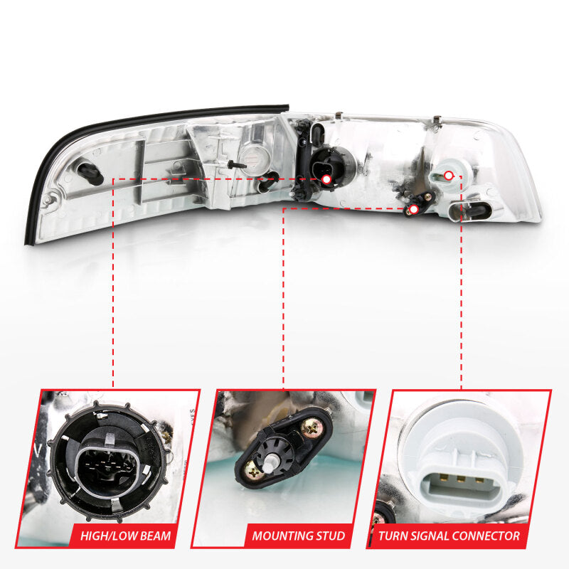ANZO 1998-2011 Ford Crown Victoria Crystal Headlight Chrome With Bumper Light (OE)