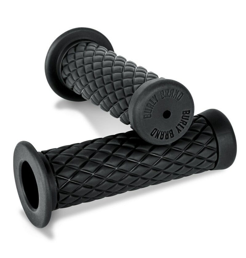 Burly Brand B16-1005 Rubber Diamondback Grips 1 in Black