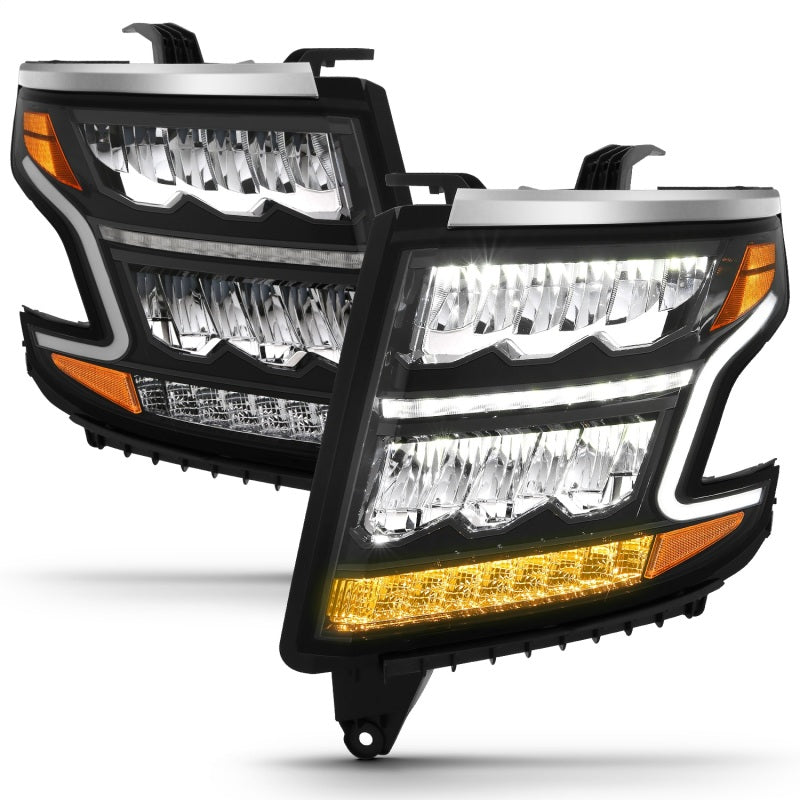 ANZO 2015-2020 Chevrolet Suburban LED Projector Headlights - Crystal Plank Style Black w/ Sequential Signal