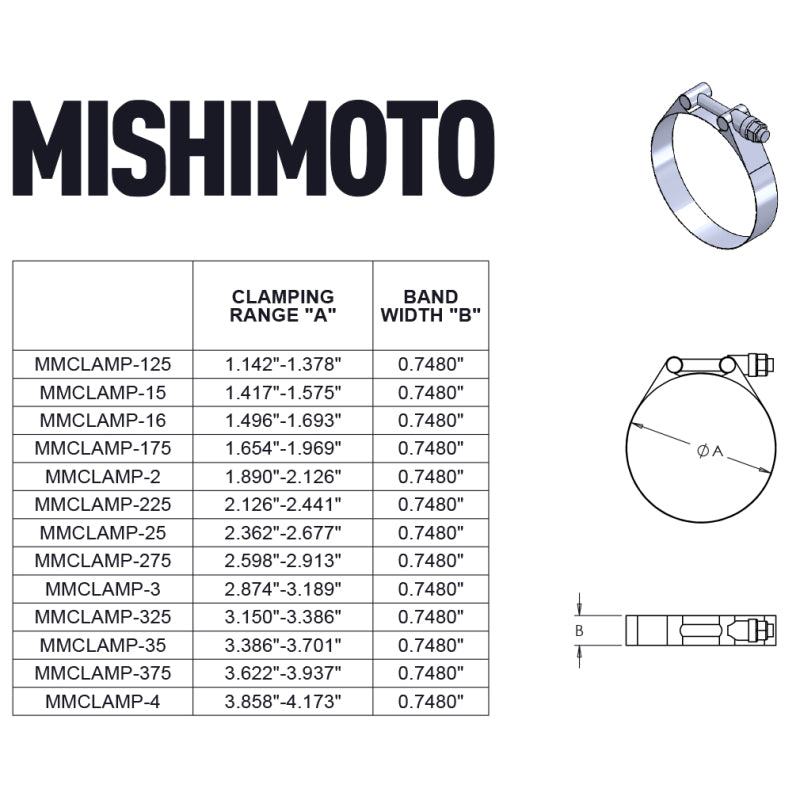Mishimoto 1.5 Inch Stainless Steel T-Bolt Clamps - #MMCLAMP-15