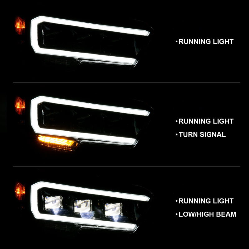 ANZO 2016-2023 Toyota Tacoma LED Projector Headlights Plank Style Black w/ Amber