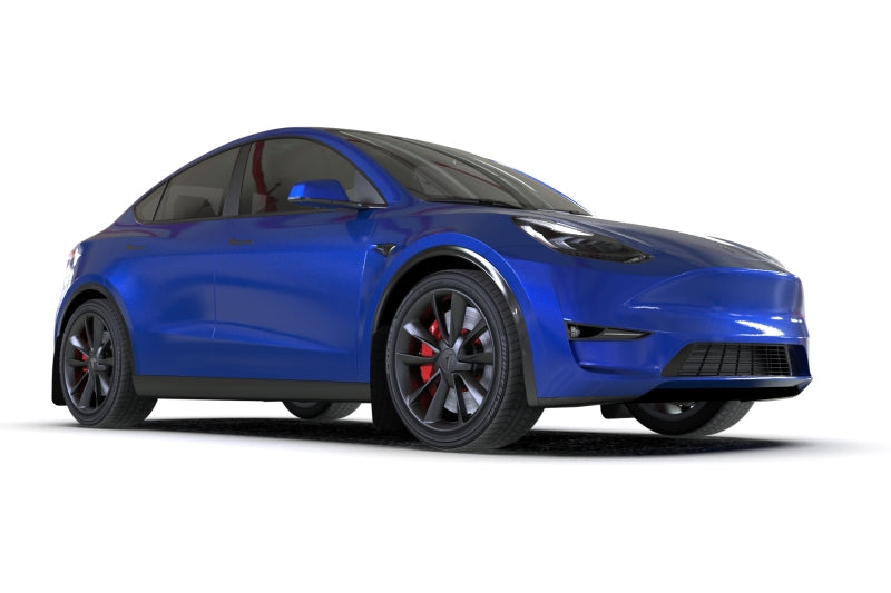 Rally Armor Mud Flaps - 2020-2026 Tesla Y - RAL UR Blk Flap/Met. Blk Logo - #MF72-UR-BLK/MBK