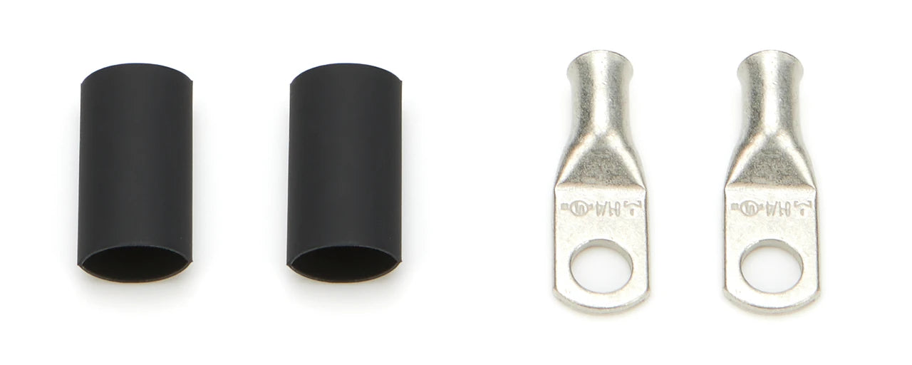 QuickCar Ring Terminals - 1/4" Eyelet, 6 Gauge Barrel with Heat Shrink, pair