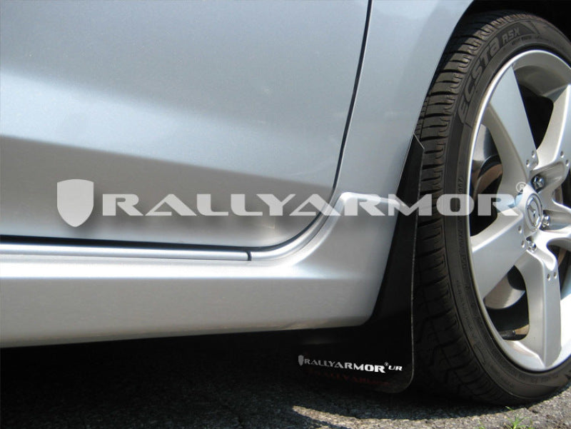 Rally Armor UR Mud Flaps - 2004-2009 Mazda 3 - Black/White Logo - #MF9-UR-BLK/WH