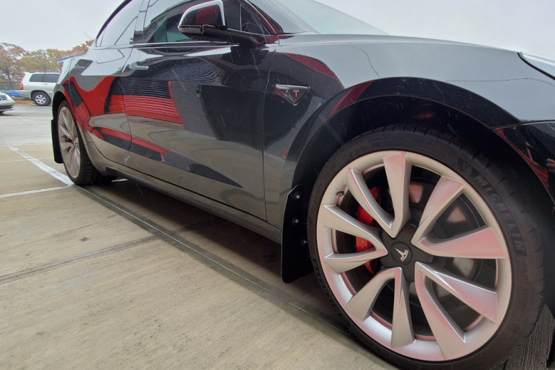 Rally Armor UR Mud Flaps - 2017-2023 Tesla 3 - Black/White Logo - #MF62-UR-BLK/WH