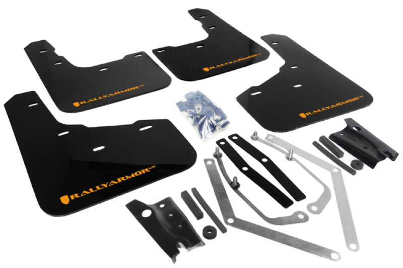 Rally Armor UR Mud Flaps - Universal - Black/Orange Logo - #MF29-UR-BLK/OR
