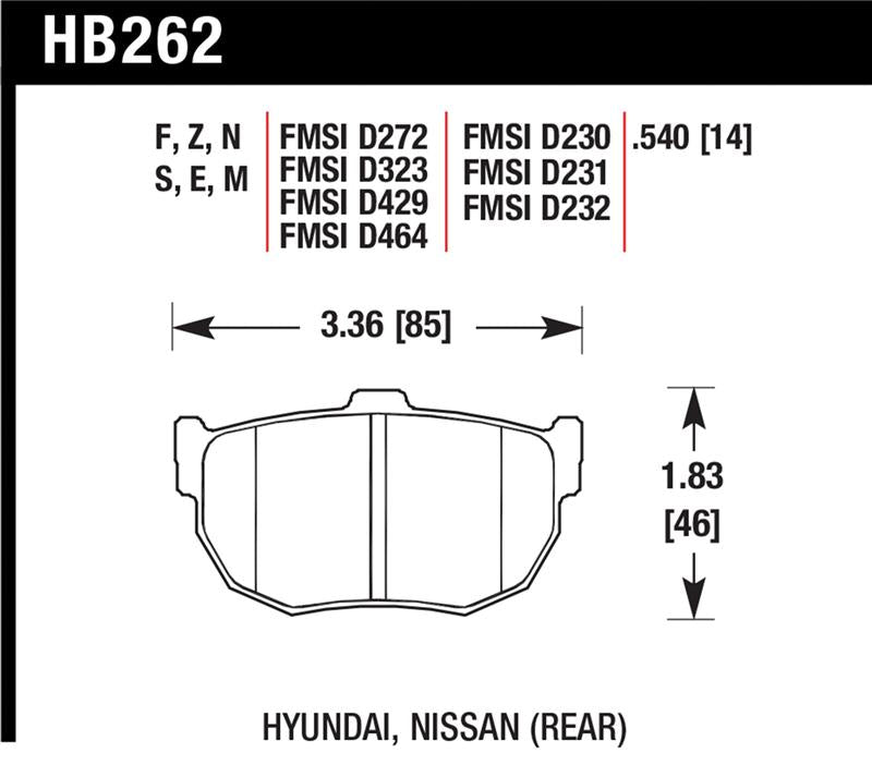 Hawk Performance HB262F.540 HPS Disc Brake Pad, Rear
