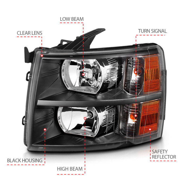 ANZO 2007-2014 Chevrolet Silverado 2500 HD Crystal Headlights