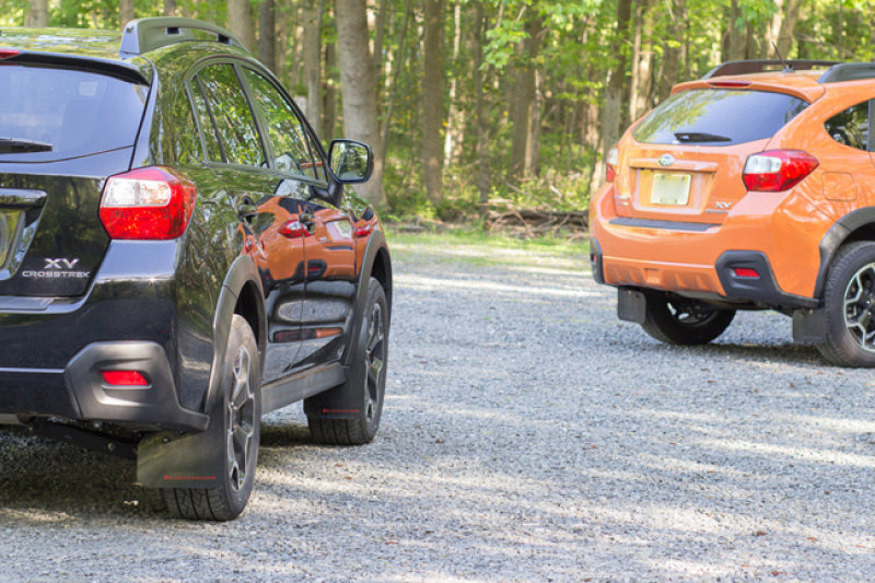 Rally Armor UR Mud Flaps - 2013-2015 Subaru XV Crosstrek, 2016-2017 Subaru Crosstrek - Black/Orange Logo - #MF26-UR-BLK/OR