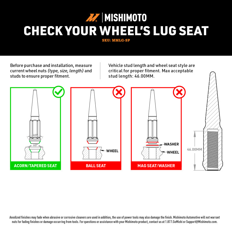 Mishimoto Mishimoto Steel Spiked Lug Nuts M14 x 1.5 24pc Set Red - #MMLG-SP1415-24RD
