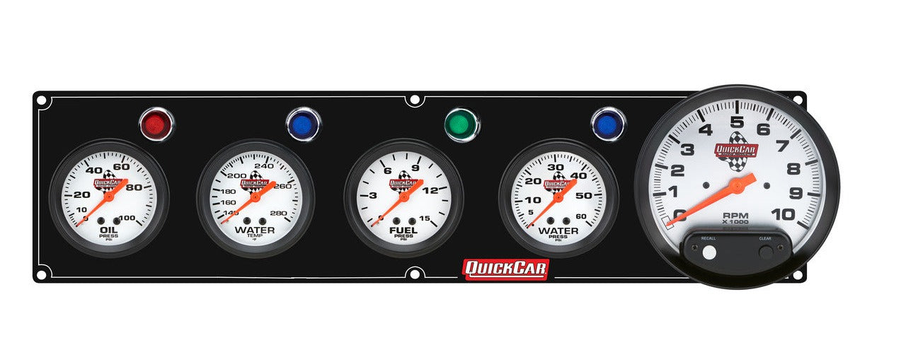 QuickCar Legend Gauge Panel w/611-6001 - Black Plate, OP/WT/Tach/FP15/WP
