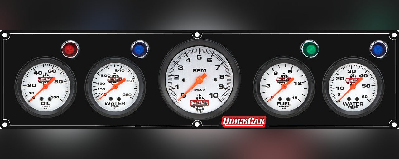 QuickCar Legend Gauge Panel w/611-6002 - Black Plate, OP/WT/Tach/FP15/WP