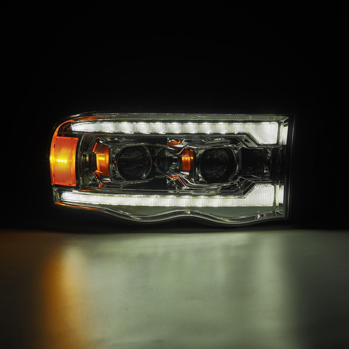 AlphaRex 880571 02-05 Dodge Ram 1500 PRO-Series Projector Headlights Plank Style Chrome with Sequential Signal