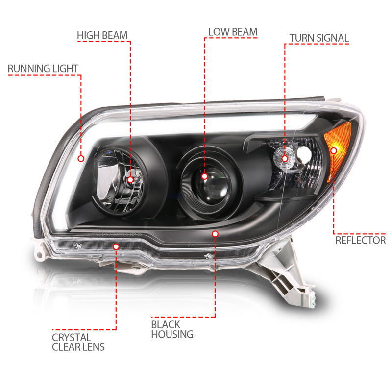 ANZO 2006-2009 Toyota 4Runner LED Projector Headlights - Plank Style Black
