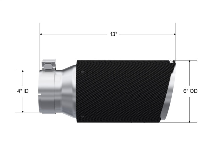MBRP Universal Carbon Fiber Tip 6in OD/4in Inlet/12in L - Angle Cut Tip