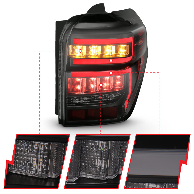 ANZO 2014-2023 Toyota 4Runner T.L Black Housing Smoke Lens Red Light Bar W/Sequential