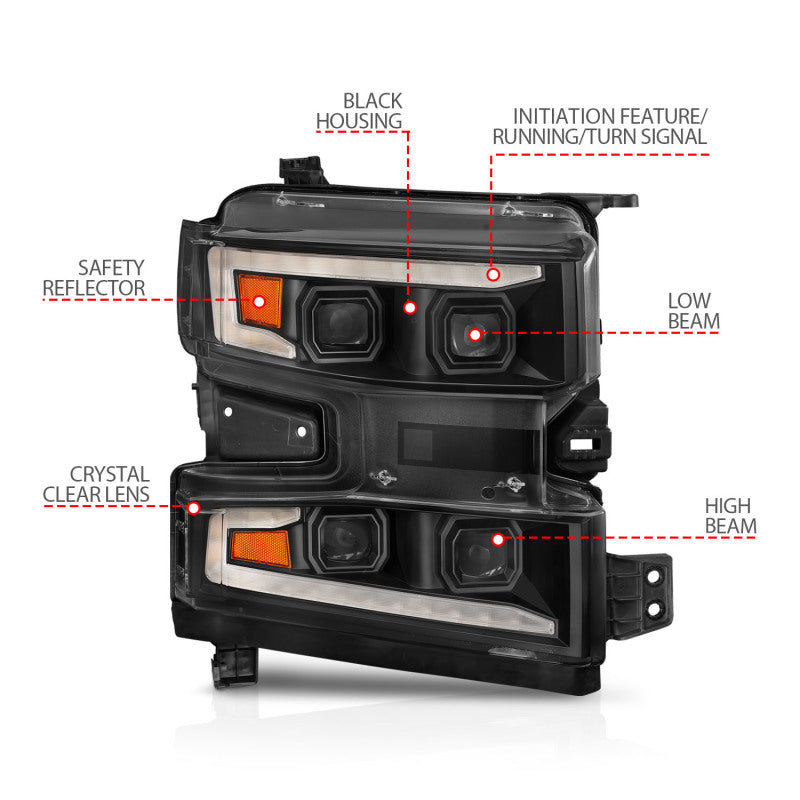 ANZO 2019-2022 Chevrolet Silverado 1500 LED Projector Headlights - Passenger Side
