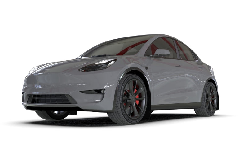 Rally Armor Mud Flaps - 2020-2026 Tesla Y - RAL UR Blk Flap/Met. Blk Logo - #MF72-UR-BLK/MBK
