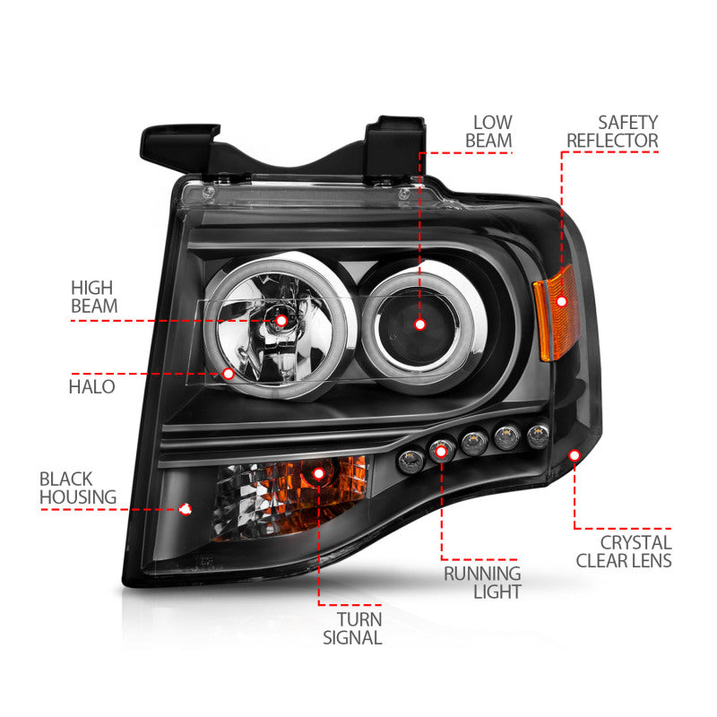 ANZO 2007-2014 Ford Expedition LED Projector Headlights