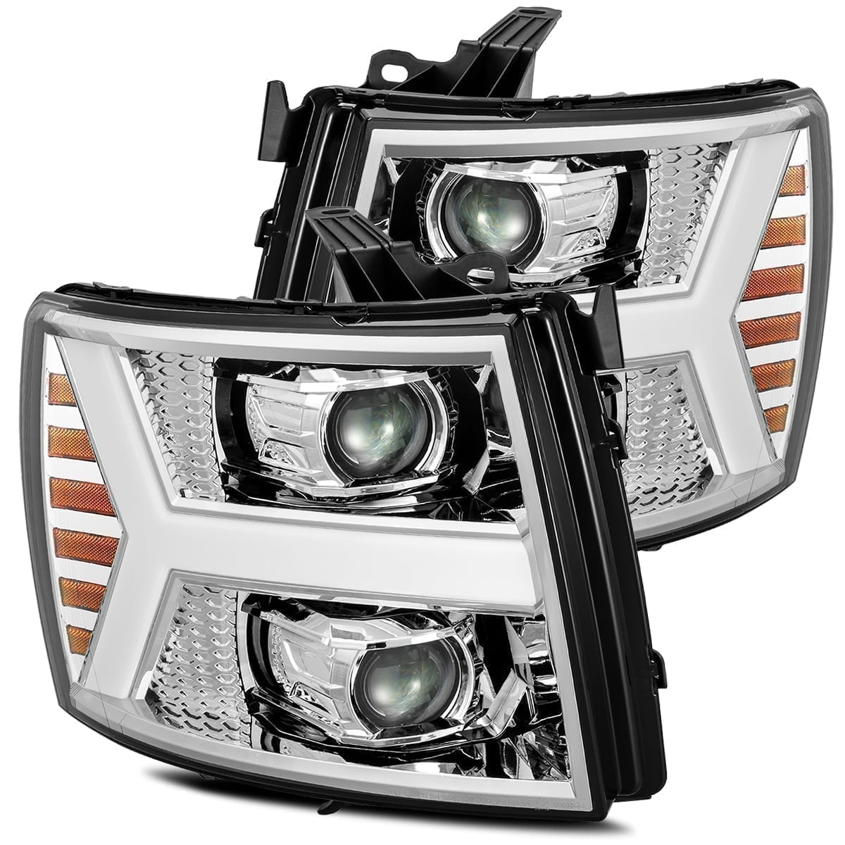 AlphaRex 880222 07-13 Chevrolet 1500 LUXX LED Projector Headlights Plank Design Chrome with Activation Light/Sequential Signal/DRL