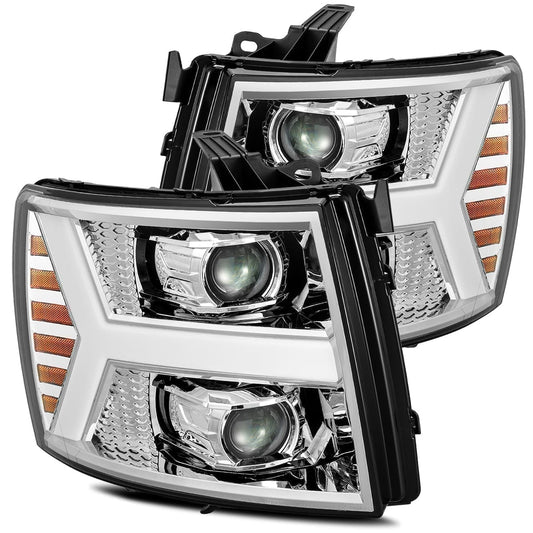 AlphaRex 880222 2007-2013 Chevrolet 1500 LUXX LED Projector Headlights Plank Design Chrome with Activation Light/Sequential Signal/DRL