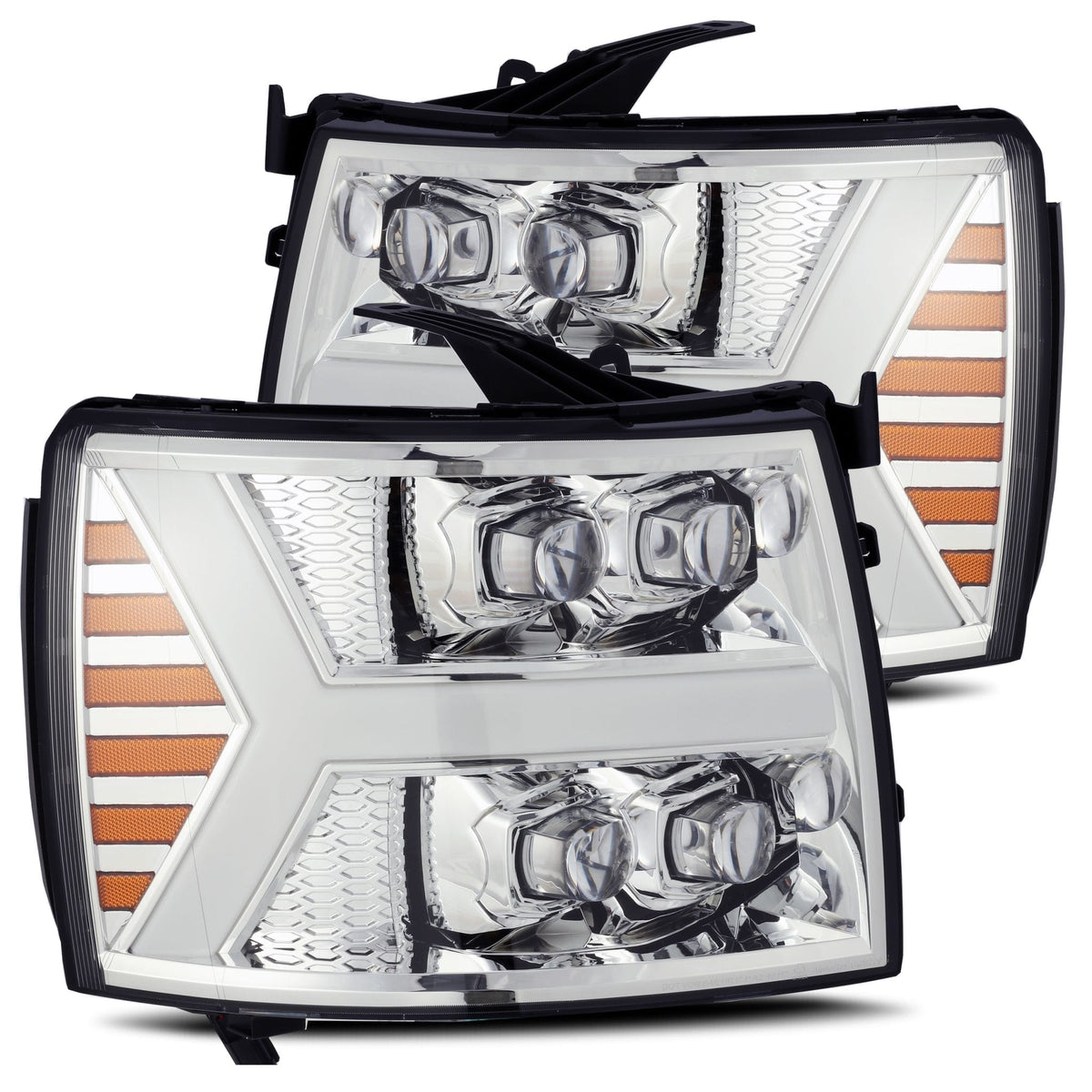 AlphaRex 880207 07-13 Chevrolet 1500 HD NOVA LED Projector Headlights Plank Style Chrome with Activation Light/Sequential Signal