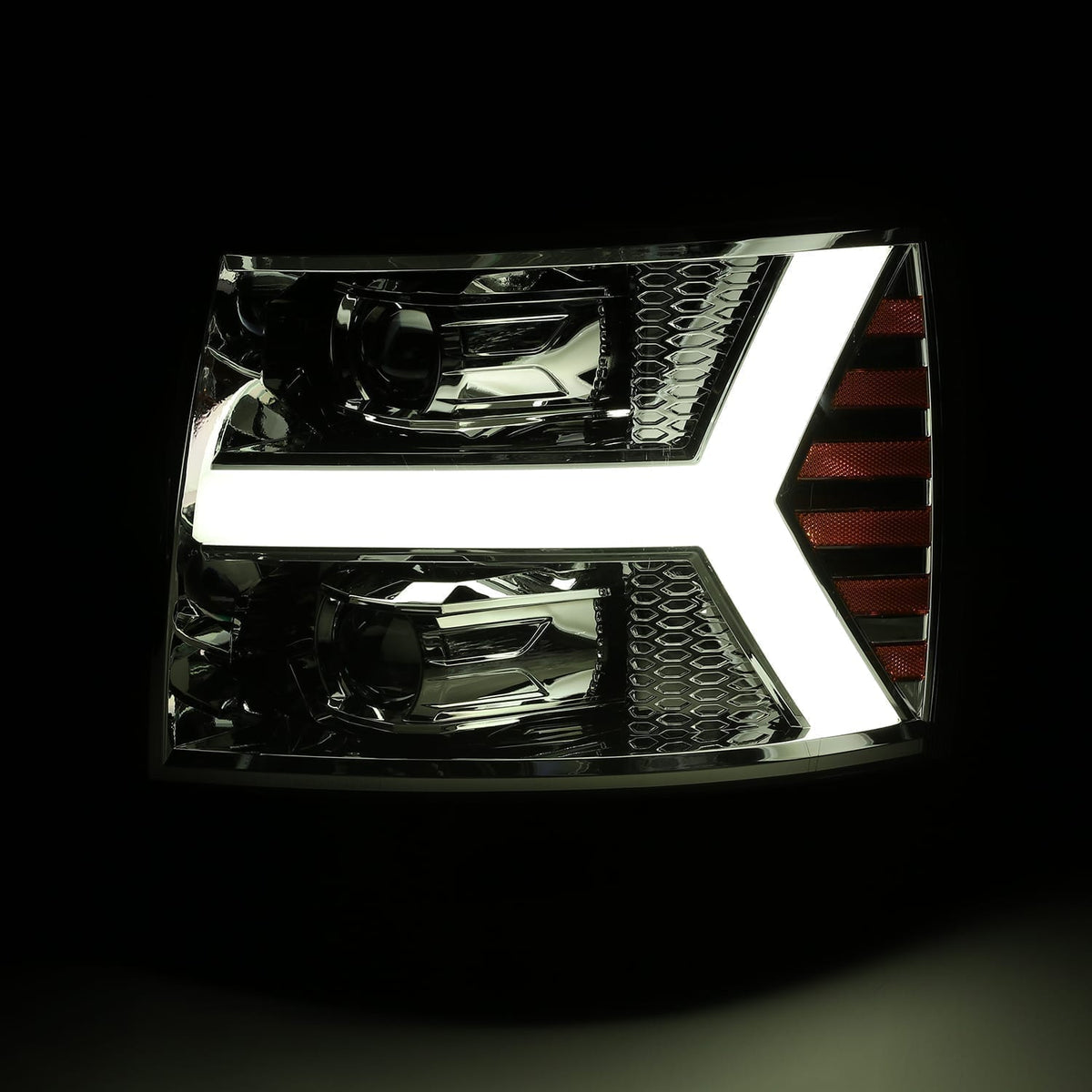 AlphaRex 880204 07-13 Chevrolet 1500 HD PRO-Series Projector Headlights Plank Style Chrome with Activation Light/Sequential Signal
