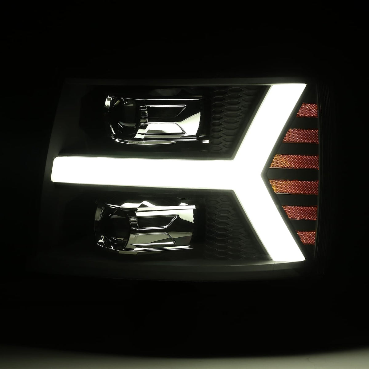 AlphaRex 880206 07-13 Chevrolet 1500 HD PRO-Series Projector Headlight Plank Style Gloss Black with Activation Light/Sequential Signal