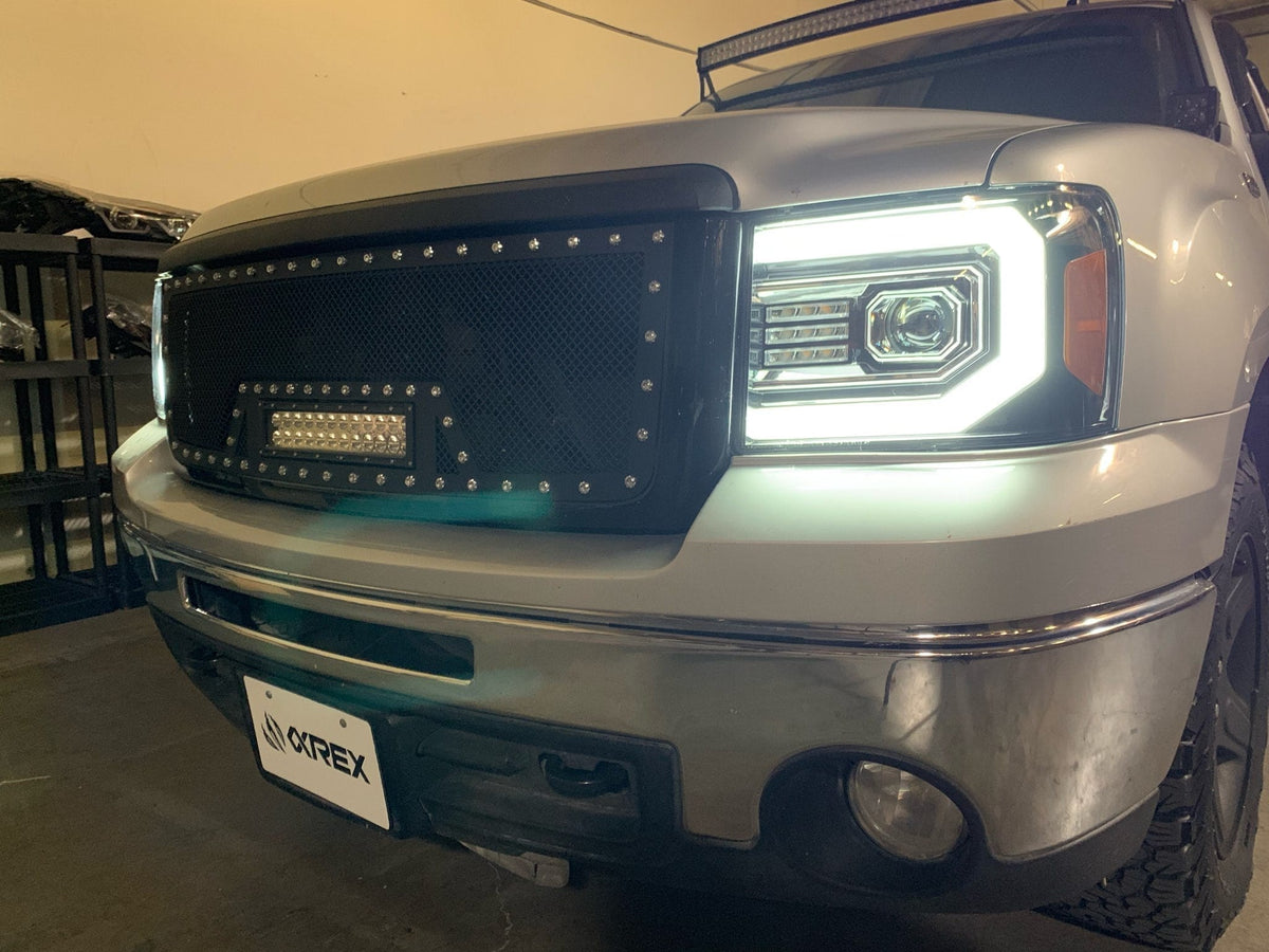 AlphaRex 880604 07-13 GMC 1500 HD PRO-Series Projector Headlights Plank Style Chrome with Activation Light/Sequential Signal