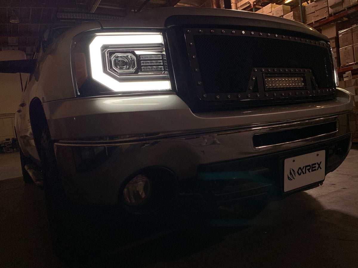 AlphaRex 880604 07-13 GMC 1500 HD PRO-Series Projector Headlights Plank Style Chrome with Activation Light/Sequential Signal