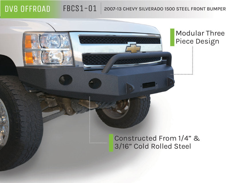 DV8 Offroad 07-13 Chevrolet Silverado 1500 Front Bumper - Black Powdercoat - #FBCS1-01
