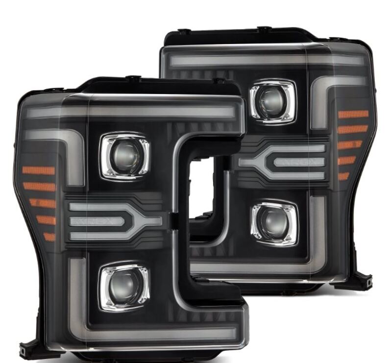 AlphaRex 880323 17-19 Ford F-250/350/450/550 Super Duty LUXX-Series LED Projector Headlights Black w/Sequential Signal & Switchback DRL