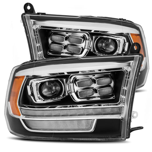 AlphaRex 880523 2009-2018 Dodge Ram 1500 HD PRO-Series Projector Headlight Plank Style Black with Chrome Acc with Sequential Signal/DRL