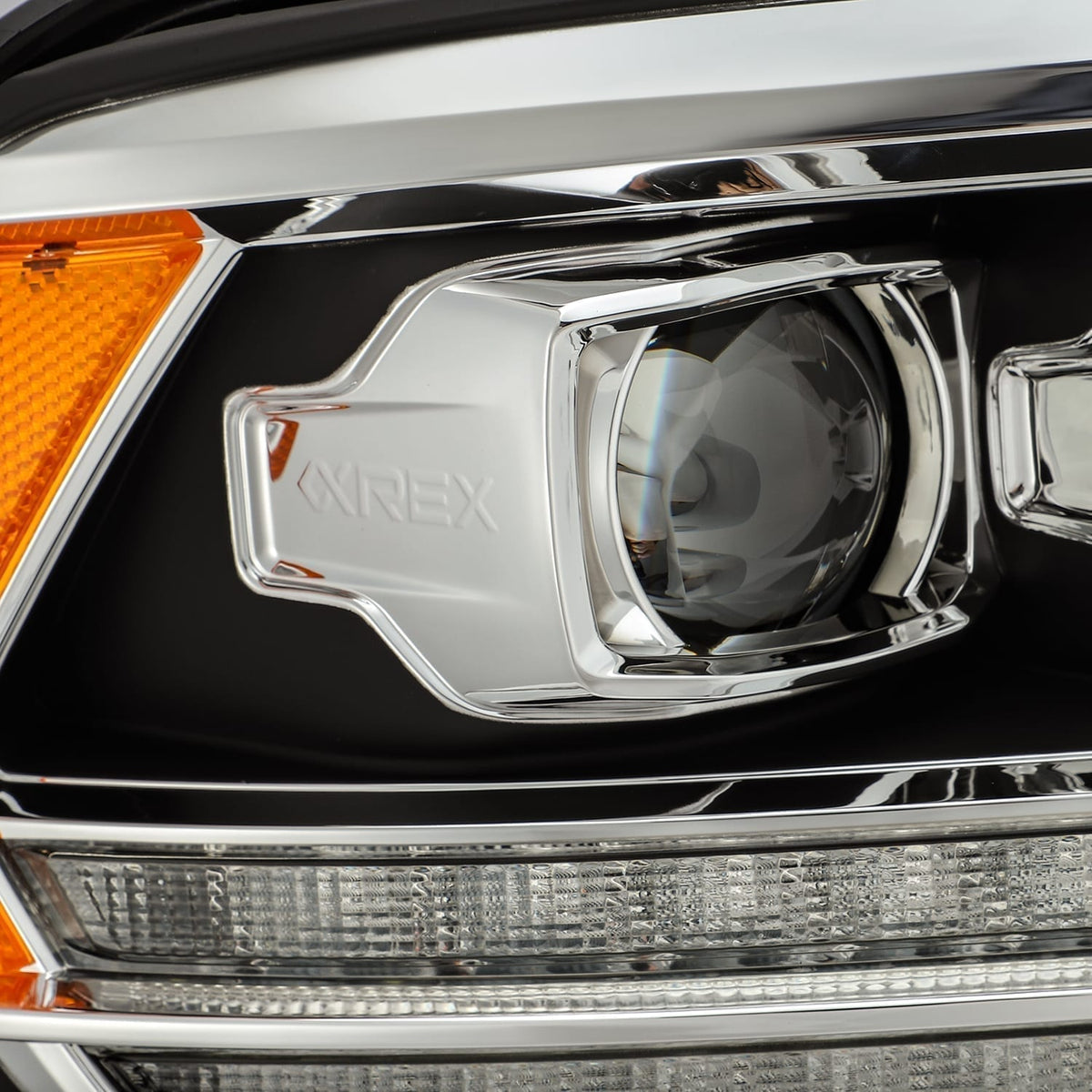AlphaRex 880523 09-18 Dodge Ram 1500 HD PRO-Series Projector Headlight Plank Style Black with Chrome Acc with Sequential Signal/DRL