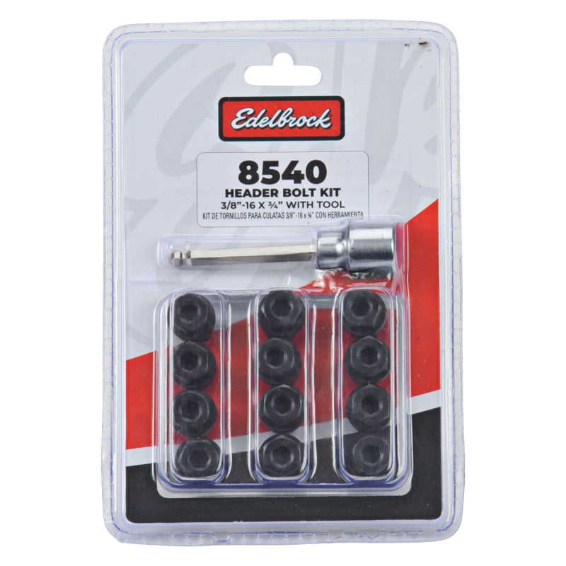 Edelbrock 8540 Exhaust Header Bolts 3/8 in-16 x 3/4 in Black Oxide with Allen Socket