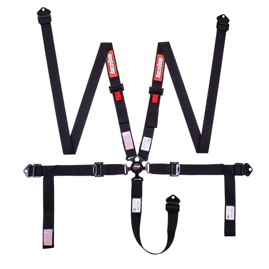 RaceQuip 841001 Camlock 5 Point 2In Auto Racing Harness Set / Pull-Down Lap / SFI 16.1 Seat Belt Set - Black